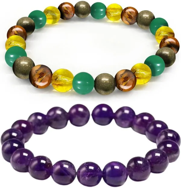 Multiagate_Pyrite,_Green_Aventurine,_Amethyst,_Tiger's_Eye,_Citrine_Bracelet_Set_(Pack_of_2)