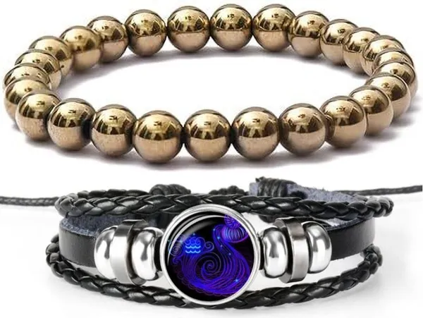 Multiagate_Golden_Pyrite,_Leather_Bracelet_Set_(Pack_of_2)