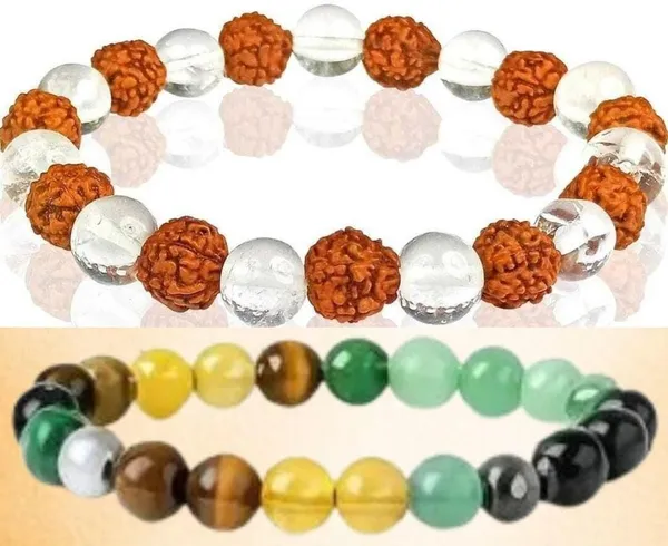 Multiagate_Pyrite,_Green_Aventurine,_Tiger's_Eye,_Rudraksha,_Citrine,_Clear_Quartz_Bracelet_Set_(Pack_of_2)
