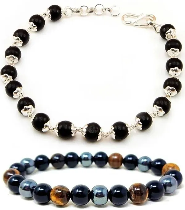 Multiagate_Wood,_Stone,_Tiger's_Eye,_Alloy,_Black_Obsidian_Bracelet_Set_(Pack_of_2)