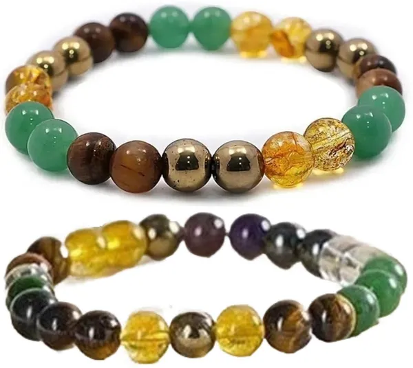 Multiagate_Pyrite,_Hematite,_Green_Aventurine,_Amethyst,_Citrine_+_Golden,_Tiger's_Eye,_Citrine_Bracelet_Set_(Pack_of_2)
