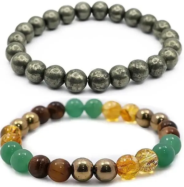 Multiagate_Pyrite,_Green_Aventurine,_Citrine_+_Golden,_Golden_Pyrite,_Crystal,_Tiger's_Eye_Bracelet_Set_(Pack_of_2)