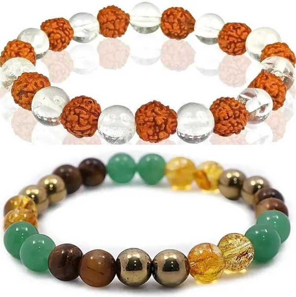 Multiagate_Pyrite,_Green_Aventurine,_Citrine_+_Golden,_Tiger's_Eye,_Rudraksha,_Clear_Quartz_Bracelet_Set_(Pack_of_2)