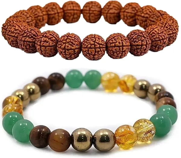 Multiagate_Pyrite,_Green_Aventurine,_Citrine_+_Golden,_Tiger's_Eye,_Rudraksha_Bracelet_Set_(Pack_of_2)