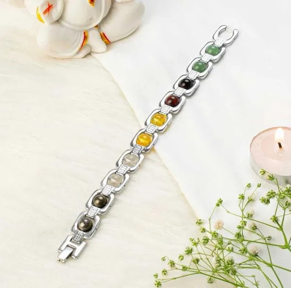 Multiagate_Pyrite,_Green_Aventurine,_Tiger's_Eye,_Citrine,_Clear_Quartz,_Stainless_Steel_Beads_Silver_Bracelet_()