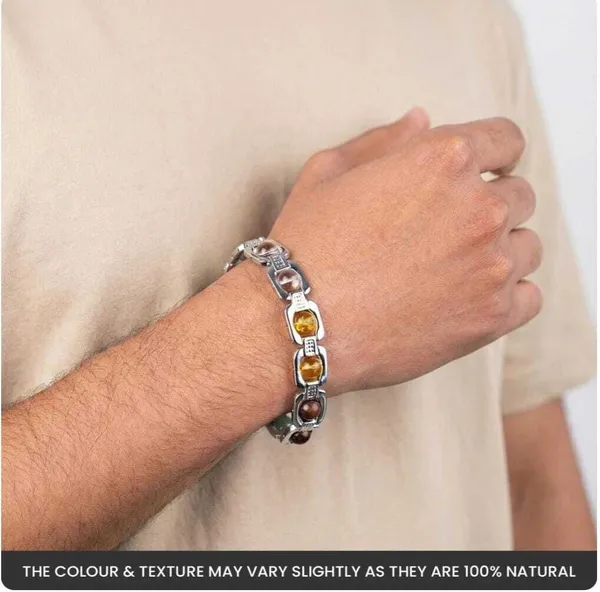 Multiagate_Pyrite,_Green_Aventurine,_Tiger's_Eye,_Citrine,_Clear_Quartz,_Stainless_Steel_Beads_Silver_Bracelet_()