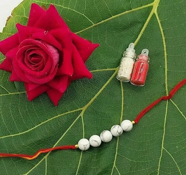 Designer_Howlite_5_Beads_Crystal_Stone_Rakhi|_Rakhi_For_Inner_Calm_and_Focus_Pearl_Rakhi_by_Multiagate_(Real_Gemstone,_Charm_Bracelet,_Crystal_Stone)