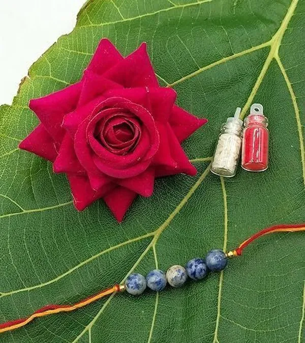 Designer_Sodalite_5_Beads_Crystal_Stone_Rakhi|_for_Relaxasion_Communication_and_Glamour_Pearl_Rakhi_by_Multiagate_(Real_Gemstone,_Charm_Bracelet,_Crystal_Stone)