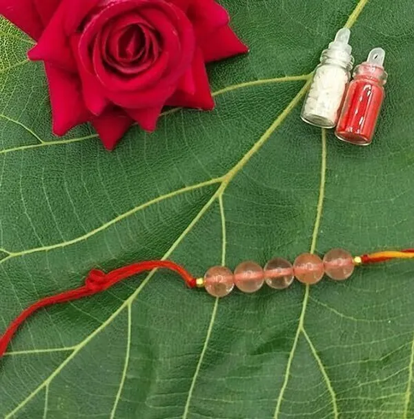 Designer_Strawberry_Quartz_5_Beads_Crystal_Stone_Rakhi|_Rakhi_For_sef_confidence_Pearl_Rakhi_by_Multiagate_(Real_Gemstone,_Charm_Bracelet,_Crystal_Stone)
