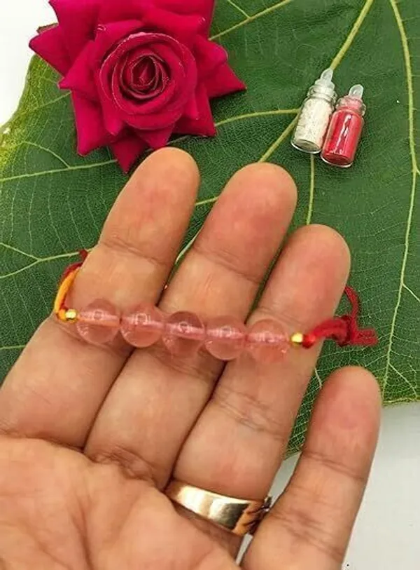 Designer_Strawberry_Quartz_5_Beads_Crystal_Stone_Rakhi|_Rakhi_For_sef_confidence_Pearl_Rakhi_by_Multiagate_(Real_Gemstone,_Charm_Bracelet,_Crystal_Stone)
