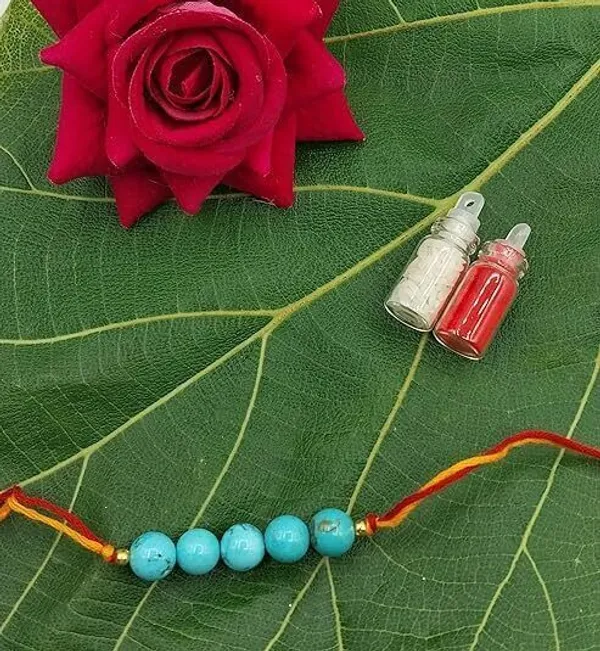 Designer_Turquoise_5_Beads_Crystal_Stone_Rakhi|_Real_Gemstone_Rakhi_For_Brother_Pearl_Rakhi_by_Multiagate_(Real_Gemstone,_Charm_Bracelet,_Crystal_Stone)