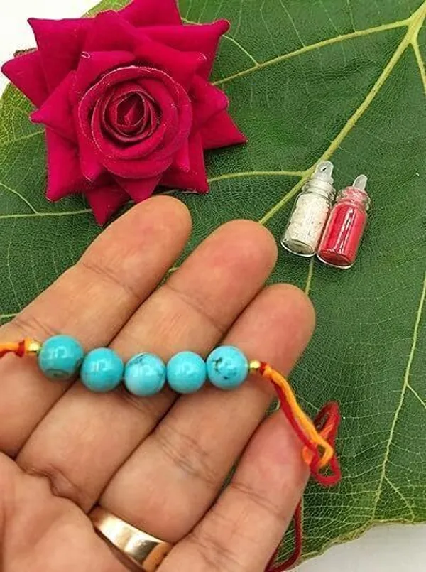 Designer_Turquoise_5_Beads_Crystal_Stone_Rakhi|_Real_Gemstone_Rakhi_For_Brother_Pearl_Rakhi_by_Multiagate_(Real_Gemstone,_Charm_Bracelet,_Crystal_Stone)