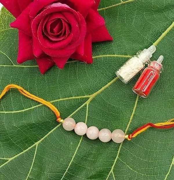 Designer_Rose_Quartz_5_Beads_Crystal_Stone_Rakhi|_Real_Gemstone_Rakhi_For_Relationship_Pearl_Rakhi_by_Multiagate_(Real_Gemstone,_Charm_Bracelet,_Crystal_Stone)