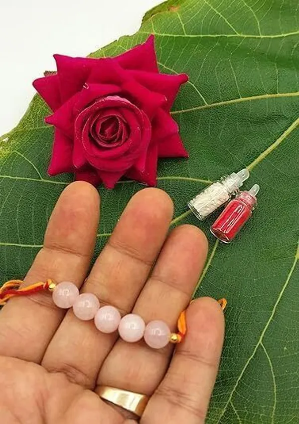 Designer_Rose_Quartz_5_Beads_Crystal_Stone_Rakhi|_Real_Gemstone_Rakhi_For_Relationship_Pearl_Rakhi_by_Multiagate_(Real_Gemstone,_Charm_Bracelet,_Crystal_Stone)