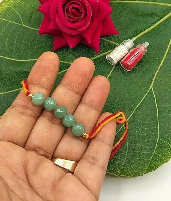 Designer_Green_Aventurine_5_Beads_Crystal_Stone_Rakhi|_Real_Gemstone_Rakhi_For_Brother_Pearl_Rakhi_by_Multiagate_(1_Rakhi_1_roli_1_chawal)
