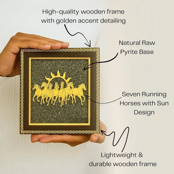 Multiagate_Pyrite_Stone_Frame_with_Vastu_Seven_Running_Horses_Decorative_Showpiece__-__17_cm_(Stone,_Gold)