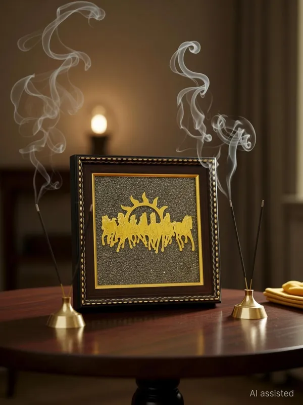 Multiagate_7_Horses_Wall_Decor_on_Raw_Pyrite_Frame_-_Seven_Horses_with_Sun_Decorative_Showpiece__-__17_cm_(Stone,_Gold)