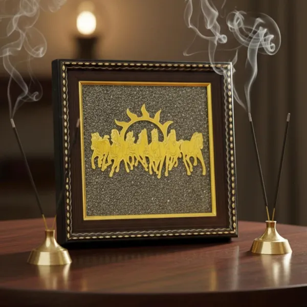 Multiagate_7_Horses_Wall_Decor_on_Raw_Pyrite_Frame_-_Seven_Horses_with_Sun_Decorative_Showpiece__-__17_cm_(Stone,_Gold)