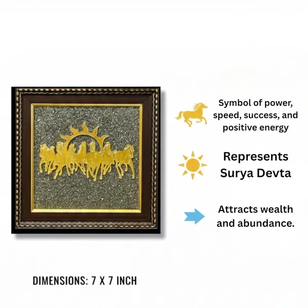 Multiagate_7_Horses_Wall_Decor_on_Raw_Pyrite_Frame_-_Seven_Horses_with_Sun_Decorative_Showpiece__-__17_cm_(Stone,_Gold)