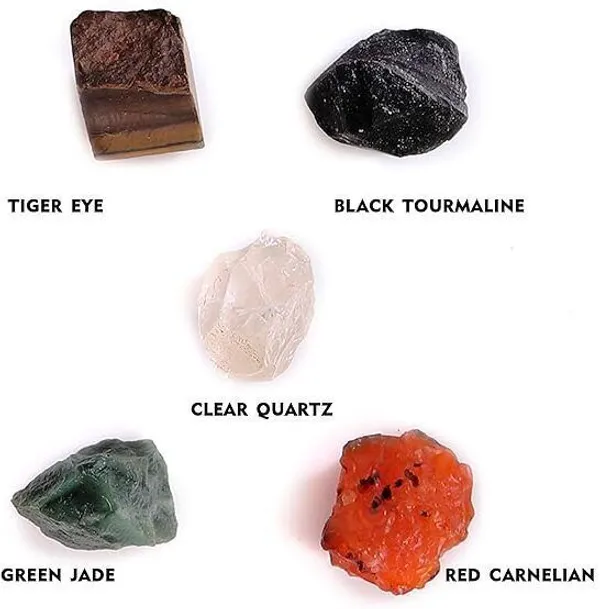 Multiagate_Tiger_Eye,_Red_Carnelian,_Green_Jade,_Clear_Quartz,_Black_Tourmaline_Rough_Decorative_Showpiece__-__4_cm_(Stone,_Multicolor)