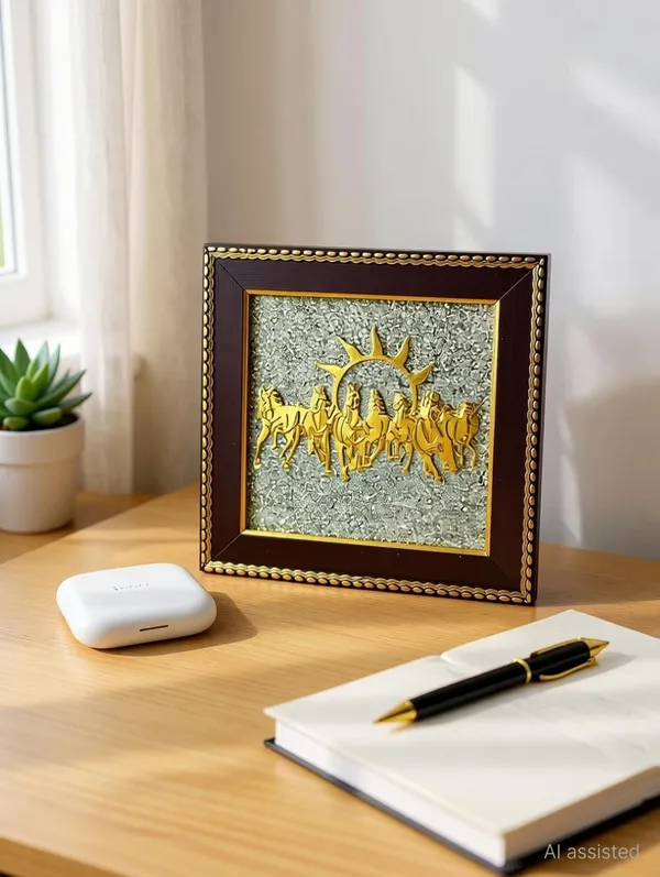 Multiagate_7_Horses_on_Raw_Pyrite_Frame_|_Seven_Horses_Wall_Decor_Vastu_Item_for_Money_Decorative_Showpiece__-__17_cm_(Stone,_Gold)