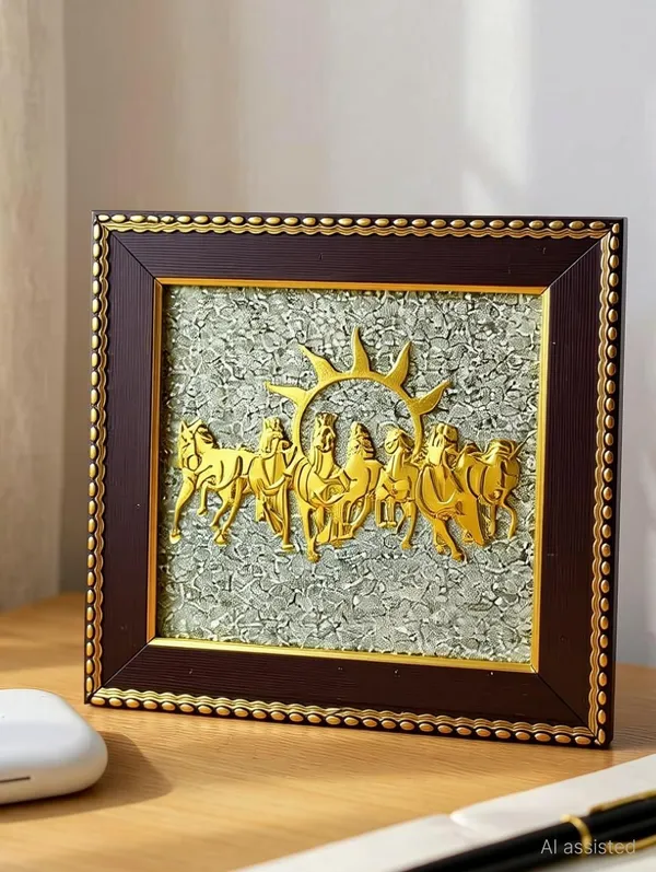 Multiagate_7_Horses_on_Raw_Pyrite_Frame_|_Seven_Horses_Wall_Decor_Vastu_Item_for_Money_Decorative_Showpiece__-__17_cm_(Stone,_Gold)