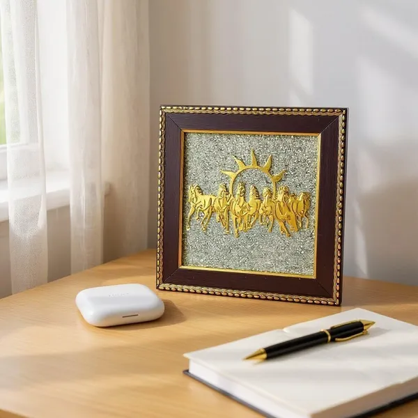 Multiagate_7_Horses_on_Raw_Pyrite_Frame_|_Seven_Horses_Wall_Decor_Vastu_Item_for_Money_Decorative_Showpiece__-__17_cm_(Stone,_Gold)