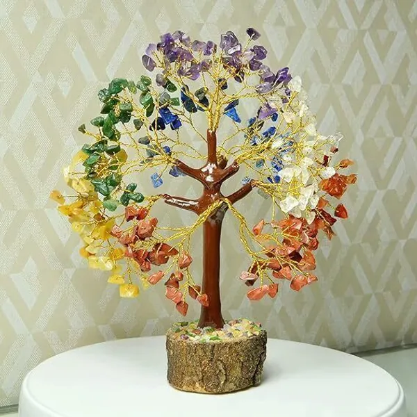 Multiagate_7_Chakra_Tree_300_Beads_with_7_Chakra_Tumble_Stone_Decorative_Showpiece__-__25_cm_(Stone,_Multicolor)