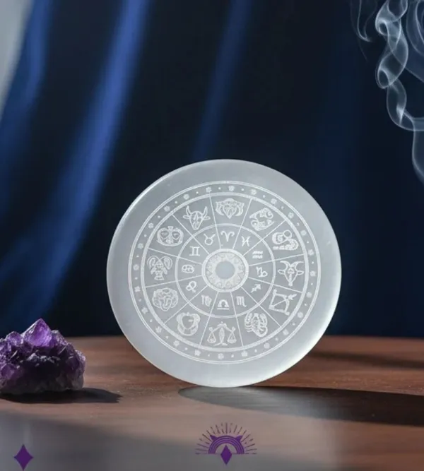 Multiagate_Certified_Selenite_Crystal_Charging_Plate,_3_Inch_Engraved_Zodiac_Sign_Decorative_Showpiece__-__4_cm_(Stone,_Crystal,_White)