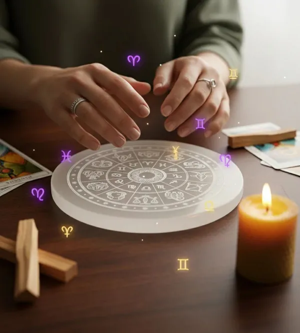 Multiagate_Certified_Selenite_Crystal_Charging_Plate,_3_Inch_Engraved_Zodiac_Sign_Decorative_Showpiece__-__4_cm_(Stone,_Crystal,_White)