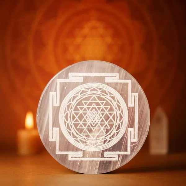 Multiagate_Shree_Yantra_on_Selenite_Charging_Plate_|_Certified_Selenite_to_Energise_Decorative_Showpiece__-__4_cm_(Stone,_Multicolor)