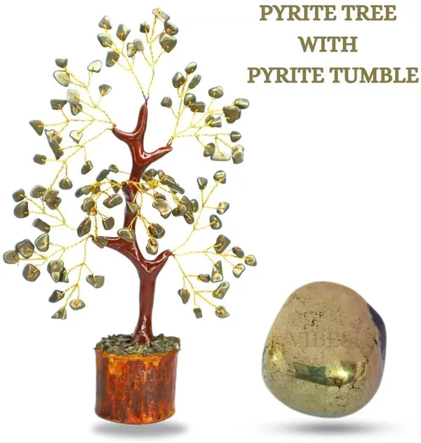 Multiagate_Pyrite_Crystal_Tree_with_Certified_Original_Pyrite_Tumble_-_Real_Pirate_Stone_Decorative_Showpiece__-__15_cm_(Crystal,_Silver)