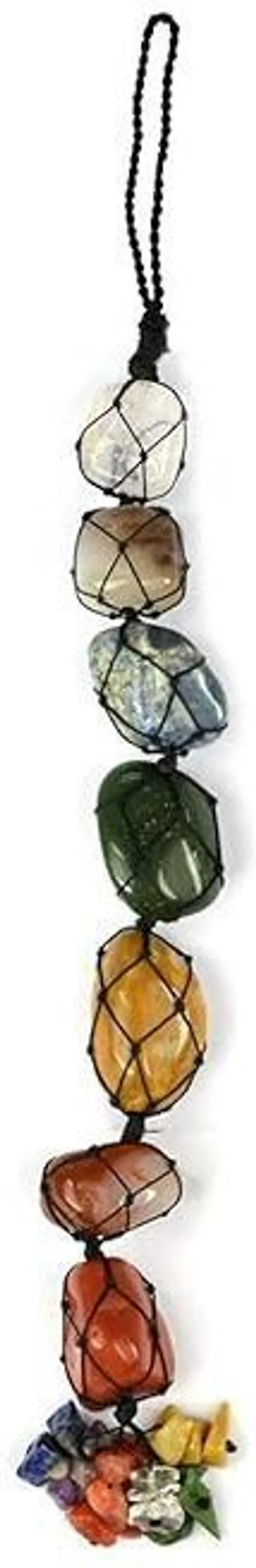 Multiagate_Natural_7_Chakra_Tumble_Stone_with_Crystal_Chip_Beads_for_Car_Hanging_Decorative_Showpiece__-__20_cm_(Stone,_Multicolor)