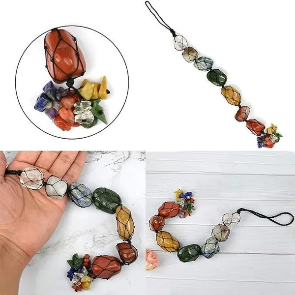 Multiagate_Natural_7_Chakra_Tumble_Stone_with_Crystal_Chip_Beads_for_Car_Hanging_Decorative_Showpiece__-__20_cm_(Stone,_Multicolor)