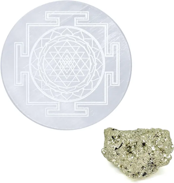 Multiagate_Selenite_Charging_Plate_–_3_Inch_with_10–20_Gram_Raw_Pyrite_Stone_Decorative_Showpiece__-__4_cm_(Stone,_White)