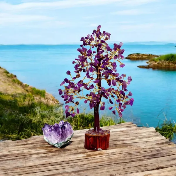 Multiagate_300_Beads_Handcrafted_Crystal_Tree_of_Life_Natural_Gemstone_Decorative_Showpiece__-__25_cm_(Stone,_Purple)