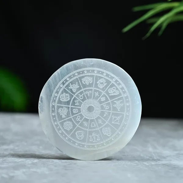 Multiagate_Selenite_Charging_Plate_with_Zodiac_Signs_–_Round_Crystal_Charging_Decorative_Showpiece__-__4_cm_(Stone,_White)