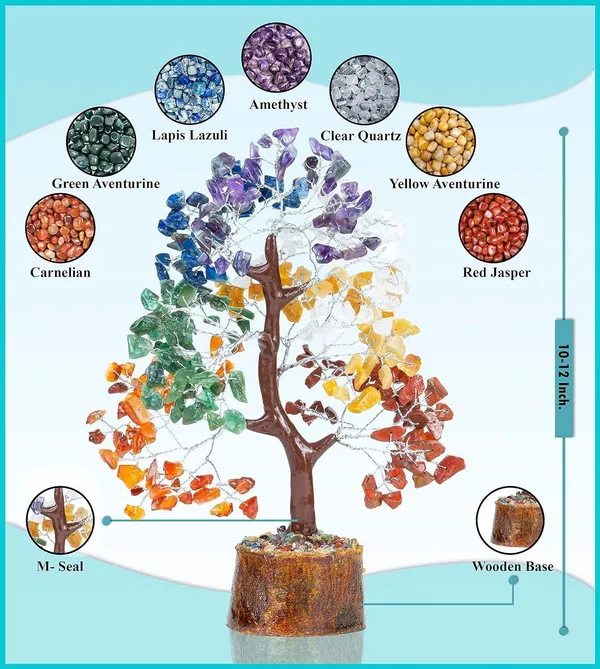 Multiagate_even_Chakra_Gemstone_Tree_Feng_Shui_Figurine_Money_Bonsai_Good_Luck_Decorative_Showpiece__-__25_cm_(Stone,_Multicolor)