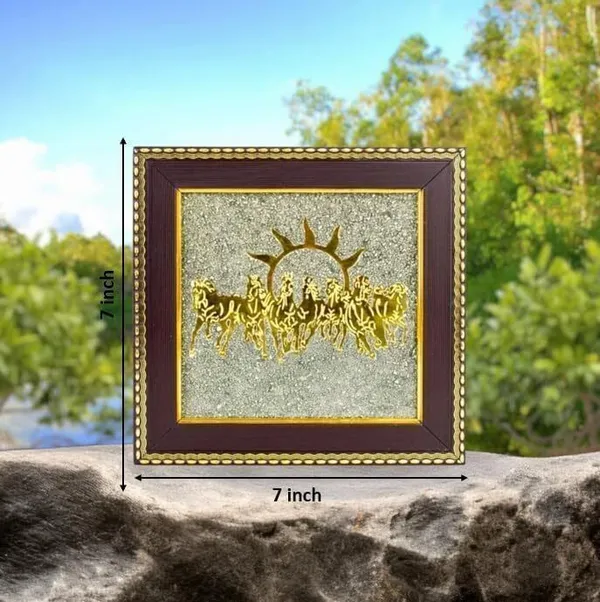 Multiagate_7_Horses_on_Raw_Pyrite_Frame_|_Vastu_Running_Horses_Decorative_Showpiece__-__17_cm_(Stone,_Gold)