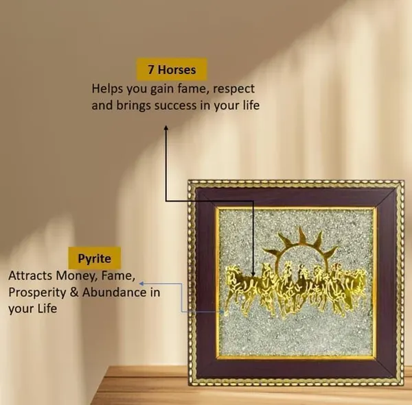 Multiagate_7_Horses_on_Raw_Pyrite_Frame_|_Vastu_Running_Horses_Decorative_Showpiece__-__17_cm_(Stone,_Gold)