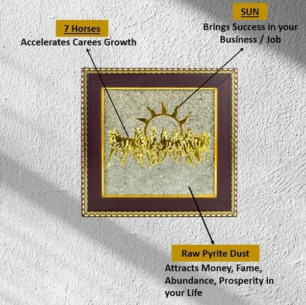 Multiagate_7_Horses_on_Raw_Pyrite_Frame_|_Vastu_Running_Horses_Decorative_Showpiece__-__17_cm_(Stone,_Gold)