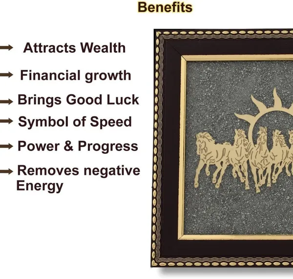 Multiagate_Certified_Original_7_Horses_with_Sun_Pyrite_Frame_Vastu_for_Good_Luck_Decorative_Showpiece__-__17_cm_(Stone,_Gold)