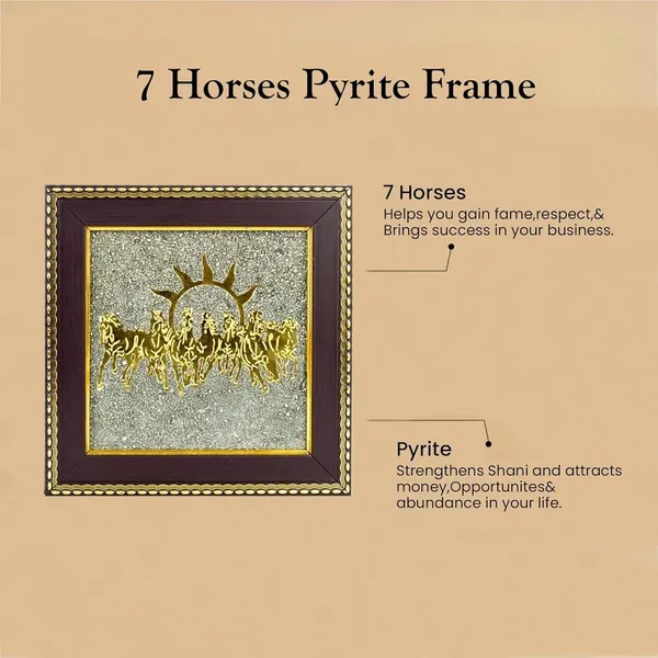 Multiagate_7_Horses_on_Raw_Pyrite_Frame_Pyrite_Stone_Frame_with_Vastu_Seven_Running_Decorative_Showpiece__-__17_cm_(Stone,_Gold)