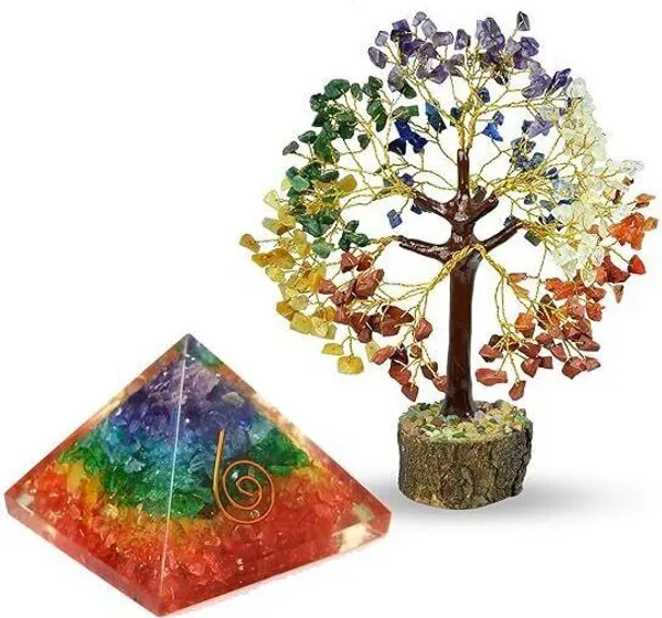Multiagate_7_Chakra_Tree_300_Beads_with_7_Chakra_Orgone_Pyramid_Decorative_Showpiece__-__25_cm_(Stone,_Multicolor)