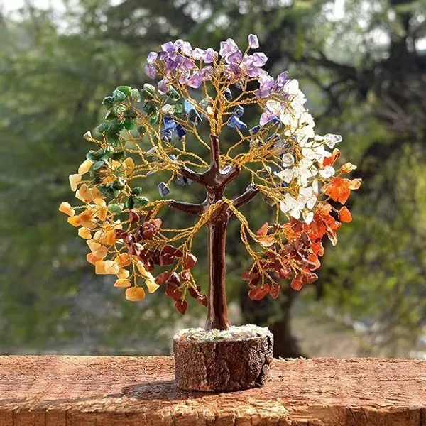 Multiagate_7_Chakra_Tree_300_Beads_with_7_Chakra_Orgone_Pyramid_Decorative_Showpiece__-__25_cm_(Stone,_Multicolor)
