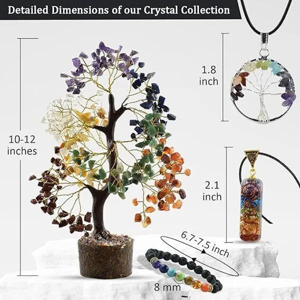 Multiagate_Seven_Chakra_Healing_Tree_Kit_with_7_Chakra_Bracelet_and_2_Pendant_Necklace_Decorative_Showpiece__-__25_cm_(Stone,_Multicolor)