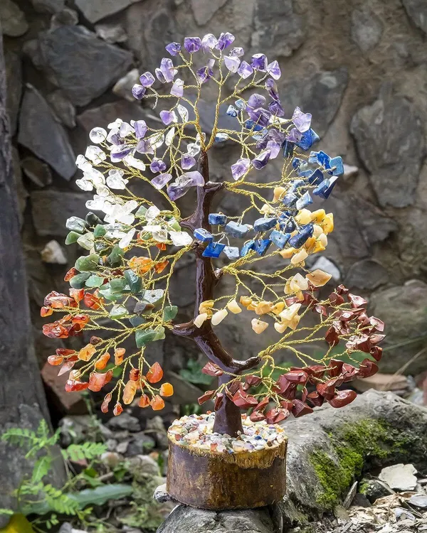 Multiagate_7_Chakra_Tree_of_Life_&_Tumble_Stone,_Artificial_Feng_Shui_Money_Tree_Decorative_Showpiece__-__25_cm_(Stone,_Multicolor)
