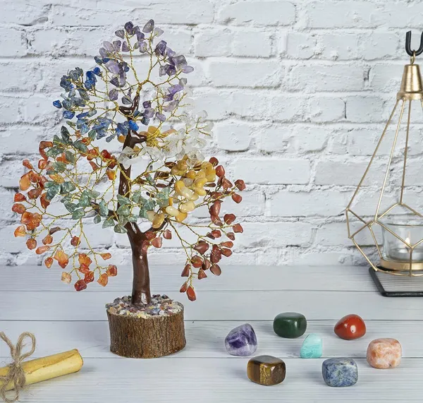 Multiagate_7_Chakra_Tree_of_Life_&_Tumble_Stone,_Artificial_Feng_Shui_Money_Tree_Decorative_Showpiece__-__25_cm_(Stone,_Multicolor)