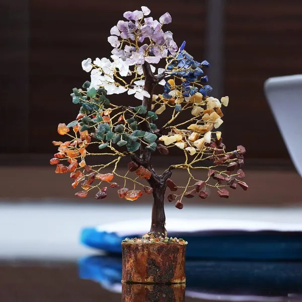 Multiagate_7_Chakra_Tree_of_Life_&_Tumble_Stone,_Artificial_Feng_Shui_Money_Tree_Decorative_Showpiece__-__25_cm_(Stone,_Multicolor)