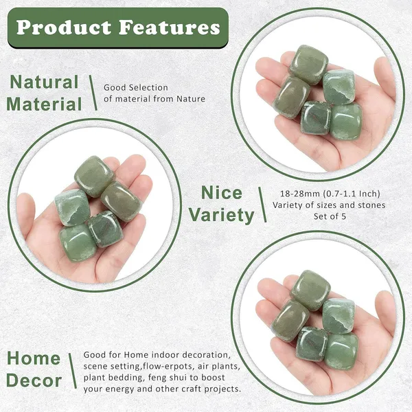 Multiagate_5_Pcs_Green_Jade_Polished_Stones_and_Crystals,_Tumbled_Stones_Decorative_Showpiece__-__10_cm_(Stone,_Green)
